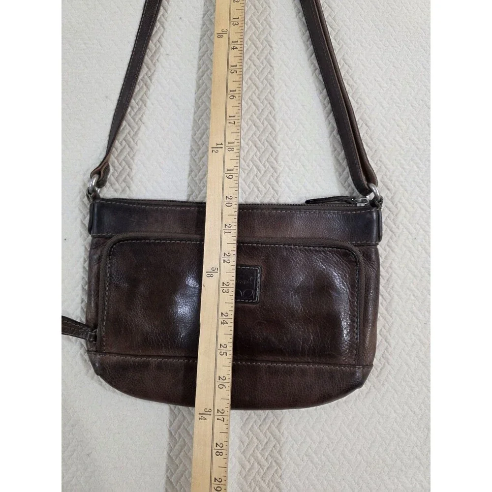 Vintage Fossil Crosstown Dark Brown Leather Crossbody Organizer Bag